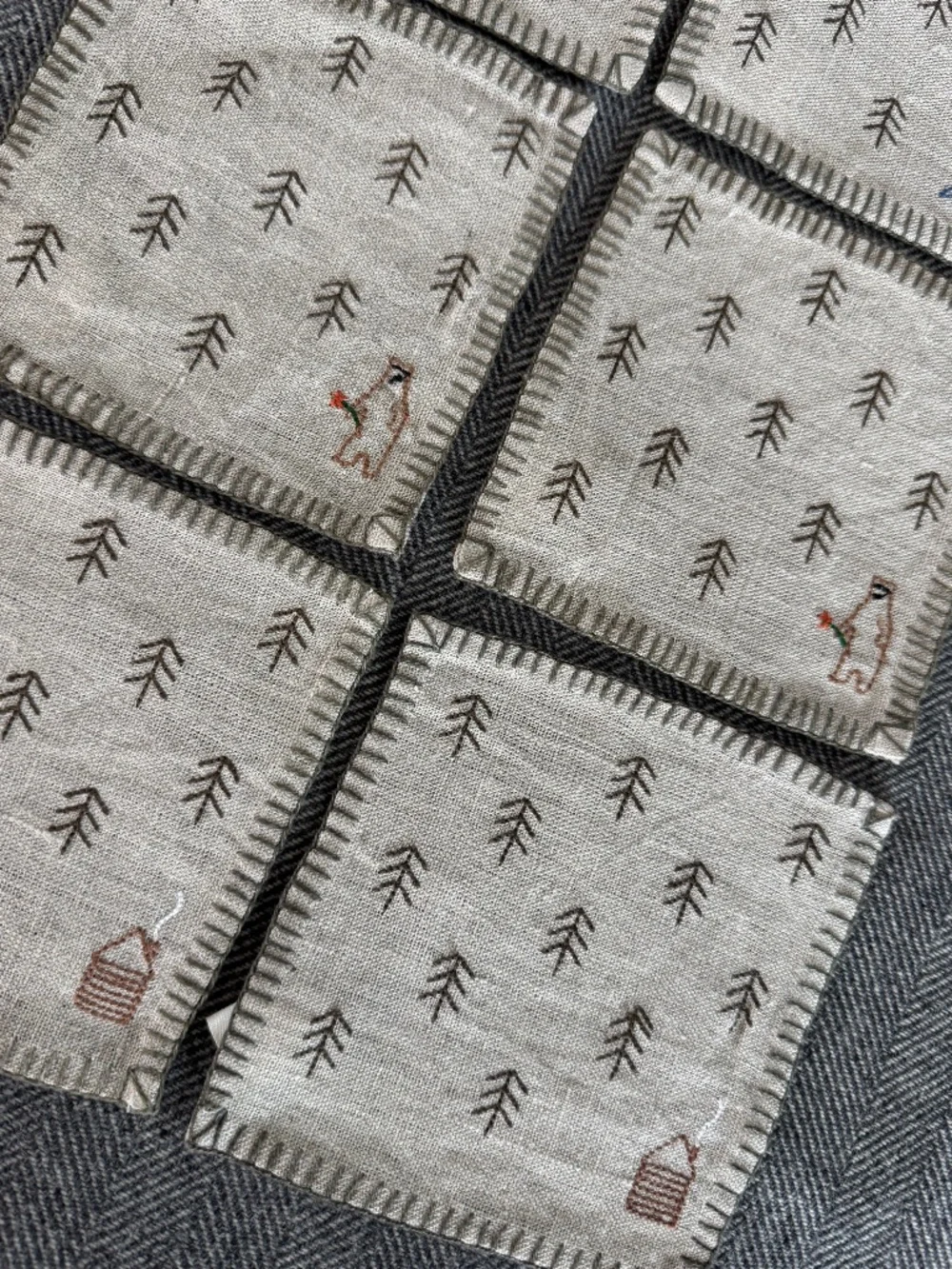 NWOT, ROOST, DARLING 100% LINEN, EMBROIDERED COASTERS, SET OF 6
